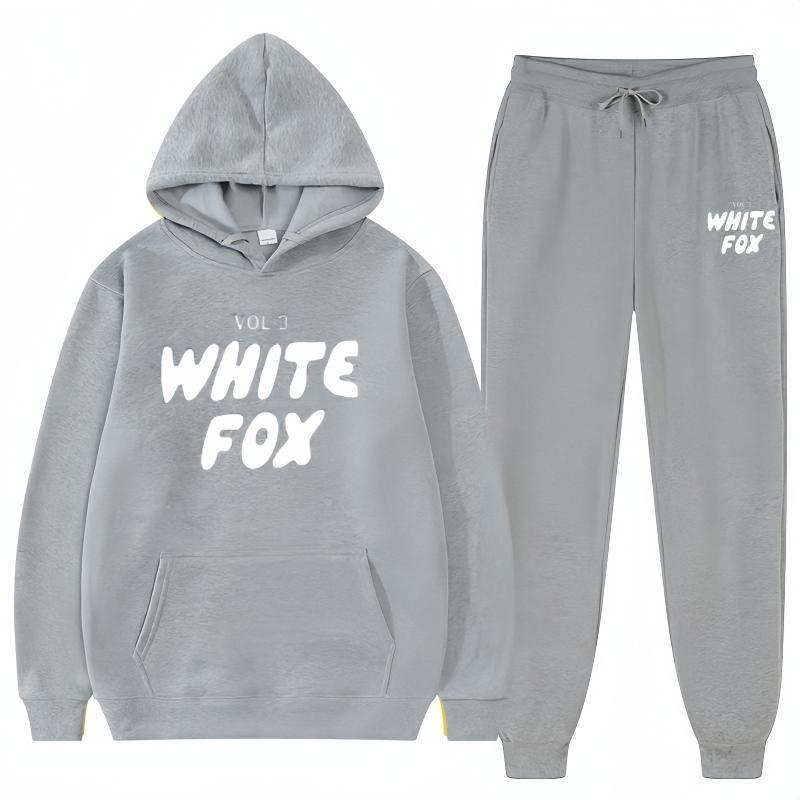 New White Fox Two Piece Outfits for Women Lounge Sets Top and Pants Set Sweatsuits with Pockets