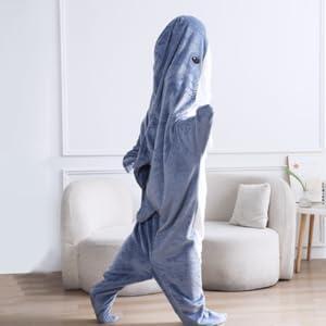 Shark Pajamas Blanket Hoodie Onesie for Family, Wearable Shark Blanket, Shark Sleeping Bag, Soft Cozy Shark Onesie Halloween Costume for Family, Ideal Gift for Friends,Pajama Party Comfort Overalls Clothing laborday deals