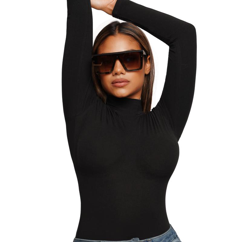 FeelinGirl Women's Turtle Neck Bodysuit Long Sleeve Thong Soft Body-Hugging Going Out Tops Basic Comfortable Fashion Womenswear