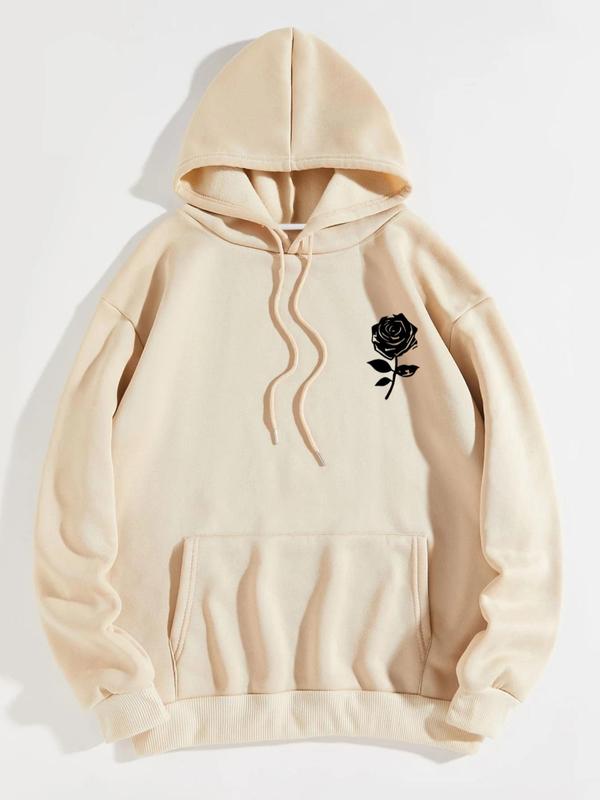 Women's Floral Print Drop Shoulder Drawstring Hoodie, Fashion Casual Pocket Hooded Sweatshirt for Daily Outdoor Wear, Women Fall & Winter Clothes