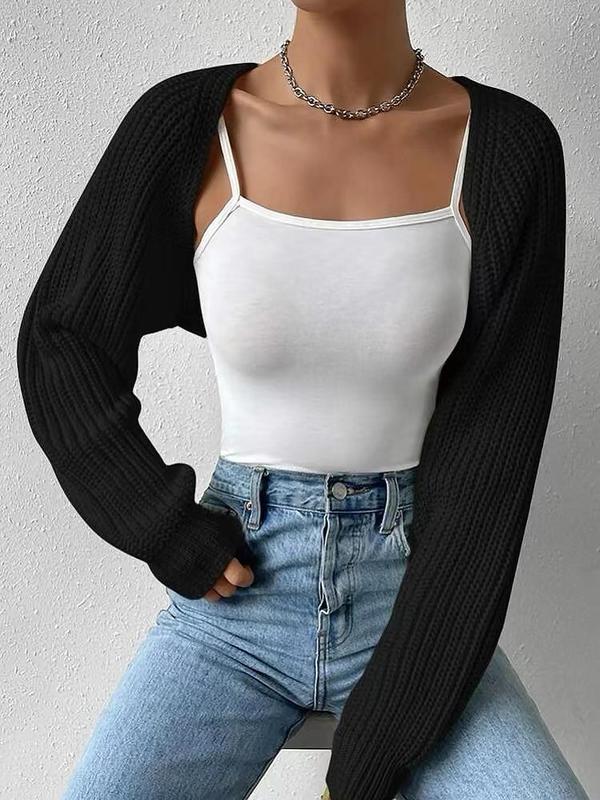 Women's Minimalist Plain Raglan Sleeve Crop Cardigan Sweater, Comfort Basic Cardigans, Back To School Clothes, Soft Comfort Long Sleeve Open Front Knitwear Tops for Daily Wear, Birthday Outfits, Cardigan for Women, Fall Outfits