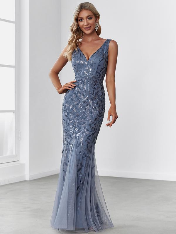 Ever-Pretty Women's Double V-Neck Fishtail Sequin Evening Dress