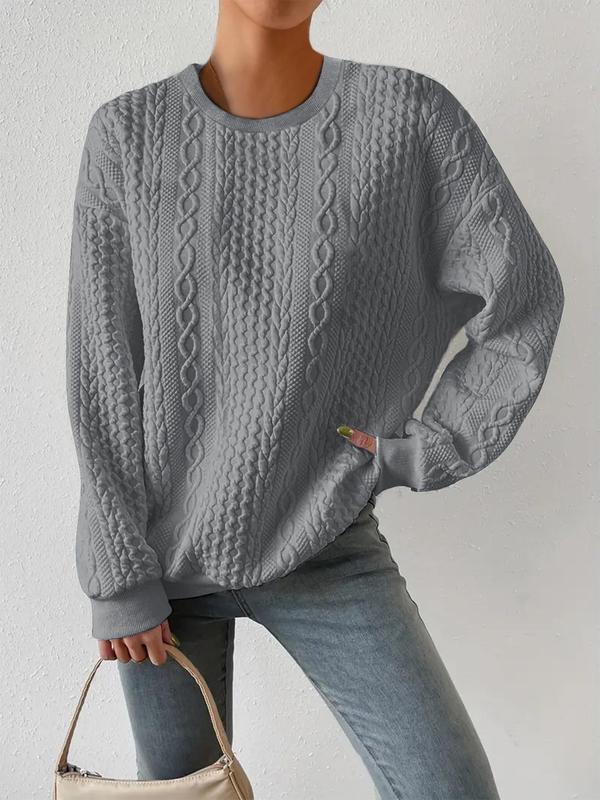 Women's Textured Drop Shoulder Cable Knit Sweater, Sweaters for Women, Casual Long Sleeve Round Neck Jumper for Daily Wear, Ladies Knitwear for All Seasons