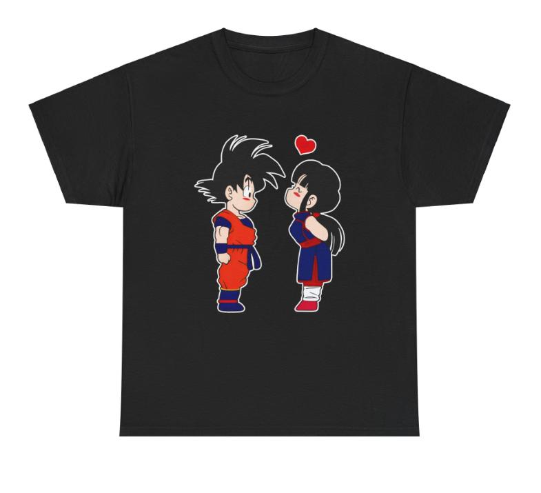 Goku Shirt, Goku Couple Shirt, Chibi Couple Anime T-Shirt, Cute Kawaii Graphic Tee, Unisex Anime Merch, Romantic Gift for Anime Lovers, Goku and Chi-Chi Design, Soft Cotton Casual Wear, Sizes S-3XL, Menswear Top, Womenswear Top, Gift For People