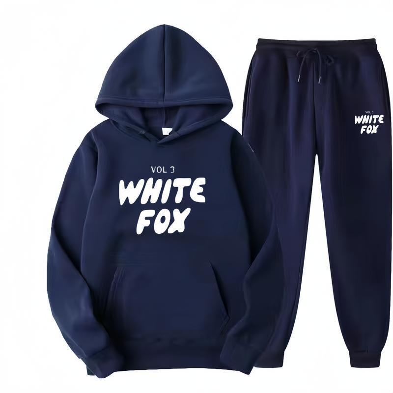 New White Fox Two Piece Outfits for Women Lounge Sets Top and Pants Set Sweatsuits with Pockets