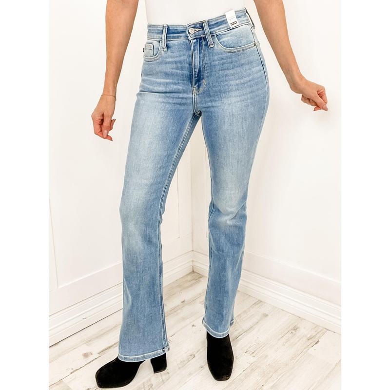 The Hannah Judy Blue High Waist Classic Contrast Wash Bootcut Jean