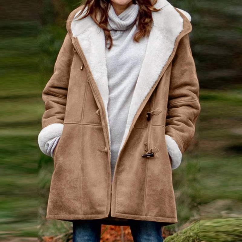 Winter Coats for Women 2024 Warm Plus Size Fleece Lined Jackets Button Hooded Peacoat Leather Outerwear