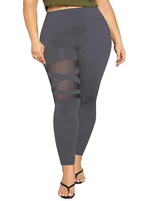  Contrast Mesh High Waist Leggings, Casual Comfy Breathable Skinny Pants for Women, Women's Bottoms for Fall & Winter