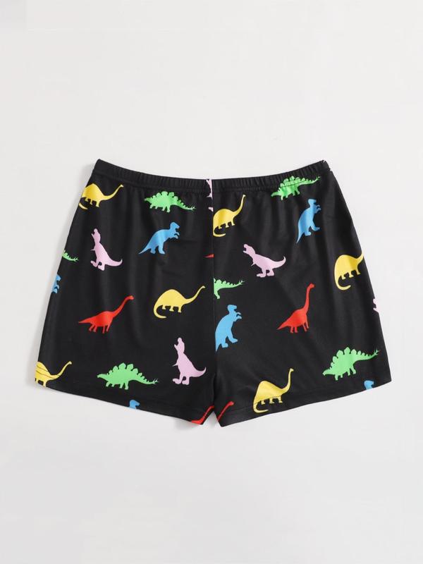 Women's Dinosaur Print Elastic Waist Shorts, Casual Comfy Shorts for Daily Wear, Ladies Bottoms for All Seasons