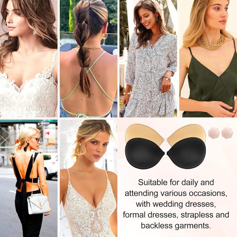  Backless Dress Reusable Adhesive C-Code Bra: Invisible Sticky Strapless Push-up Silicone Covering Nipple Bras