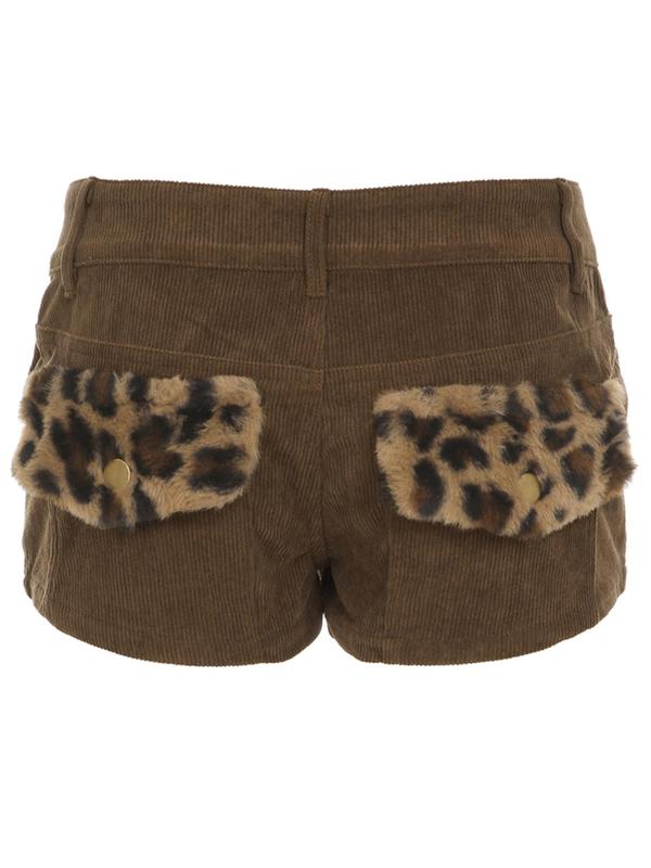 Women's Leopard Print Corduroy Shorts, Casual Fashion Shorts for Daily Outdoor Wear, Women Bottoms for Summer