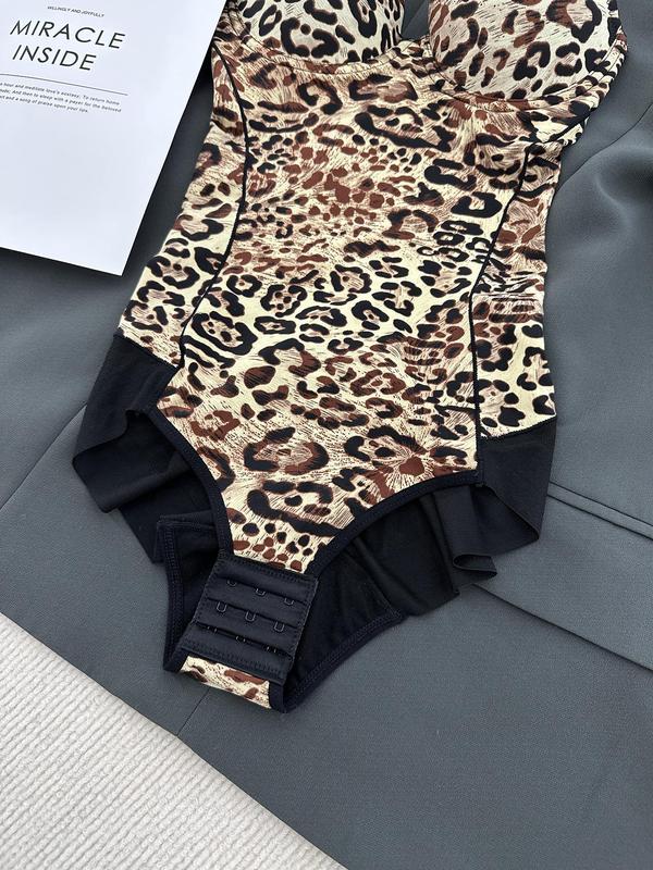 Women's Leopard Print V Neck Bodysuit, Adjustable Straps Shapewear Bodysuit for Tummy Control, High Stretch Seamless Bodysuit for All Seasons, Please Purchase a Size Up, Womenswear for Gift