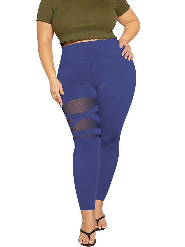  Contrast Mesh High Waist Leggings, Casual Comfy Breathable Skinny Pants for Women, Women's Bottoms for Fall & Winter