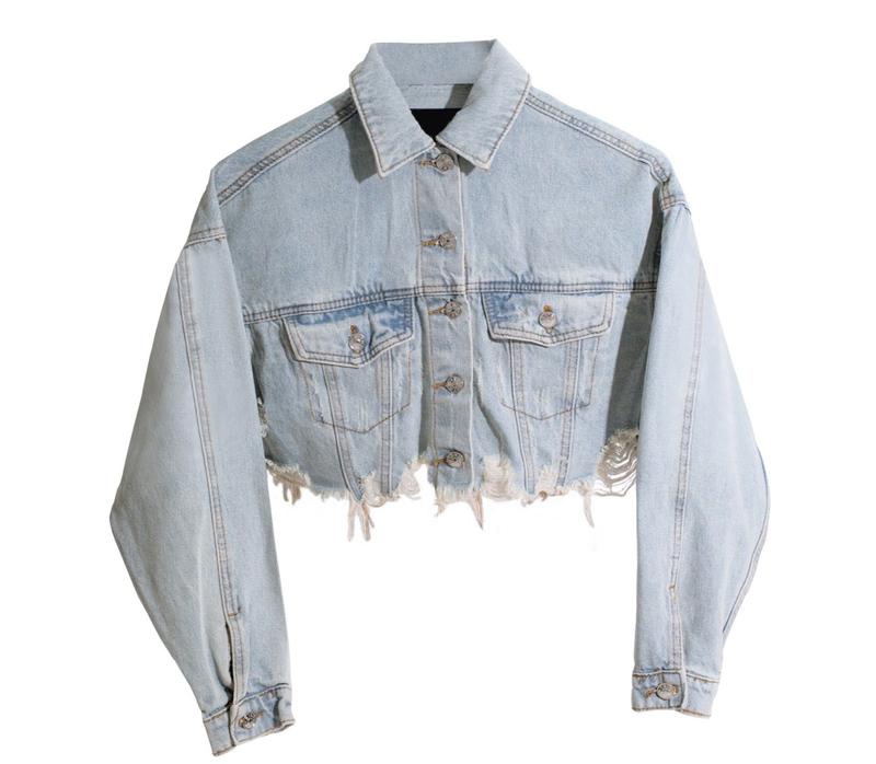 Women's Button Down Long Sleeve Cropped Denim Jean Jacket with Pockets - Casual Western Style Distressed Crop Jean Coat