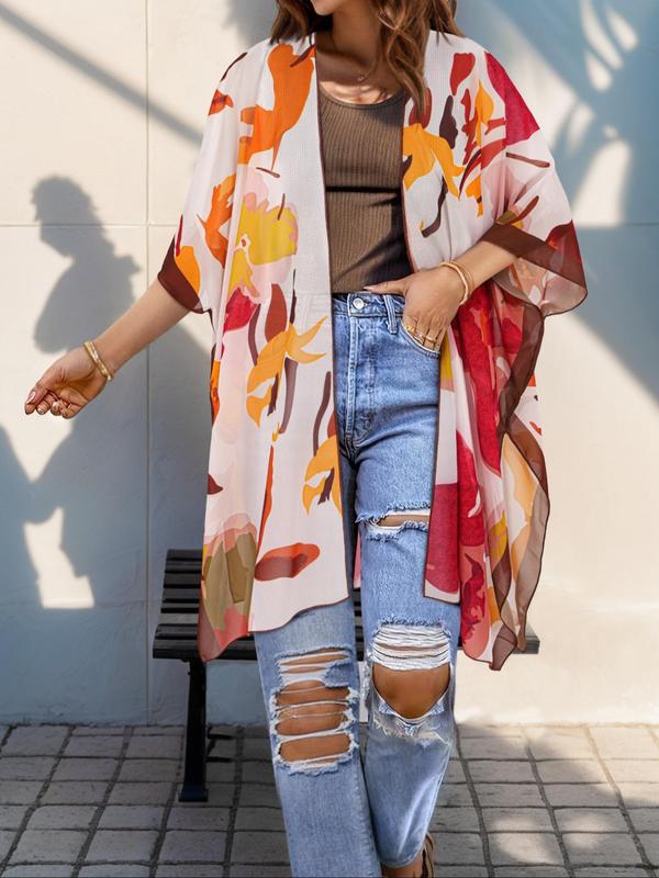 Plus Size Ethnic Pattern Asymmetrical Hem Kimono Cardigan, Boho Fashion Half Sleeve Open Front Outerwear for Summer, Women's Clothes for Daily Wear