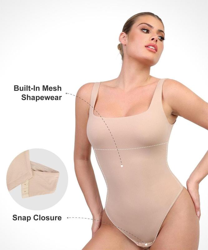 Popilush The Shapewear Bodysuit CloudSense Tank Top High-Cut Thong Bodysuits Fabric Sexy Soft Comfortable