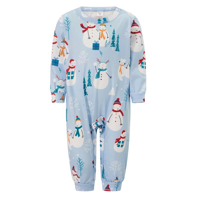 Matching Christmas Pajamas for Family Long Sleeve Snowman Print Shirts Blouse and High Waist Long Pants Set Loungewear