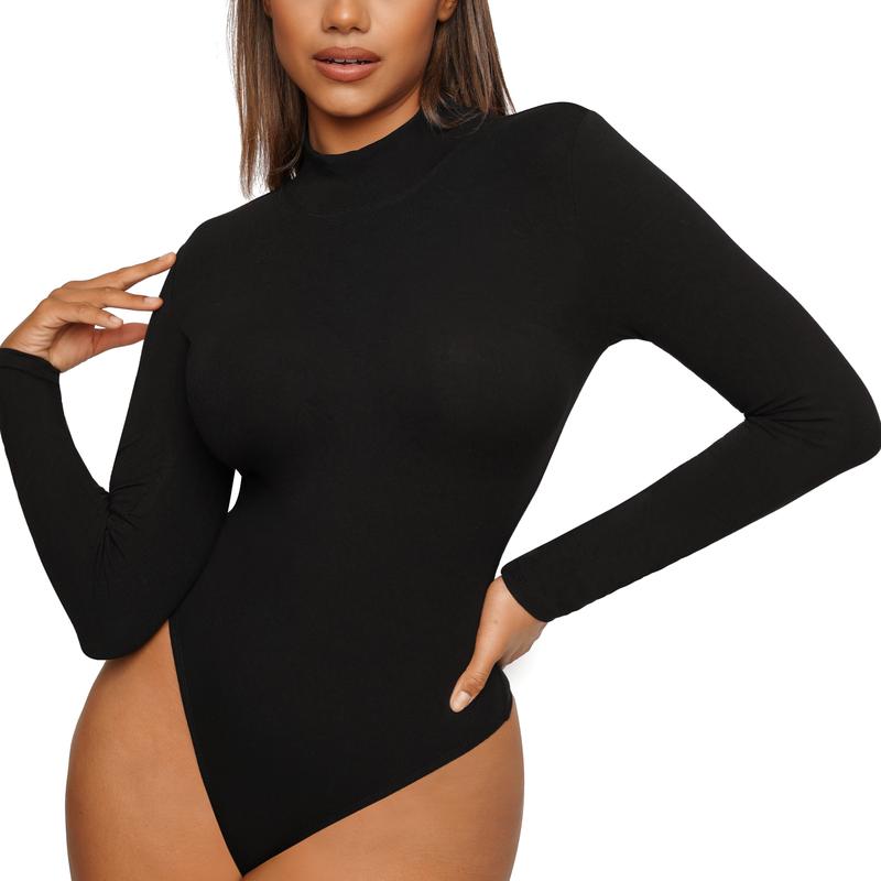 FeelinGirl Women's Turtle Neck Bodysuit Long Sleeve Thong Soft Body-Hugging Going Out Tops Basic Comfortable Fashion Womenswear