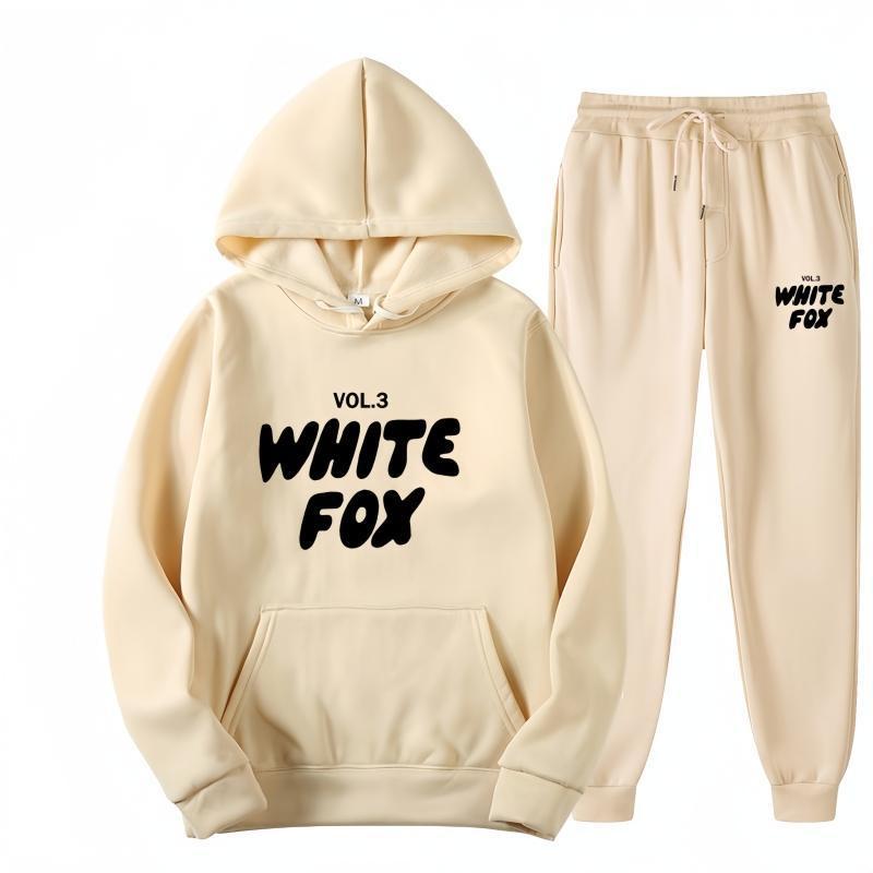 New White Fox Two Piece Outfits for Women Lounge Sets Top and Pants Set Sweatsuits with Pockets