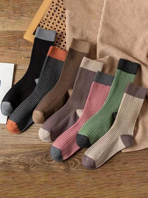 Women's Patchwork Print Crew Socks, Casual Comfortable Breathable Socks for Daily Wear, Multipack Knit Socks for All Seasons