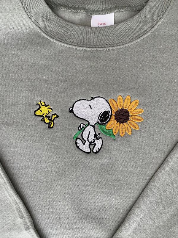 Embroidered Sweatshirt Snoopy Sunflower, Funny Sweatshirt