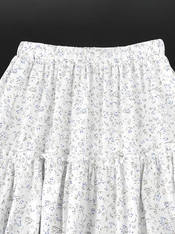 Women's Ditsy Floral Print Frill Trim Tiered Ruffle Skirt, Boho Fashion A Line Long Skirt for Daily Holiday Vacation Wear, Ladies Bottoms for Summer