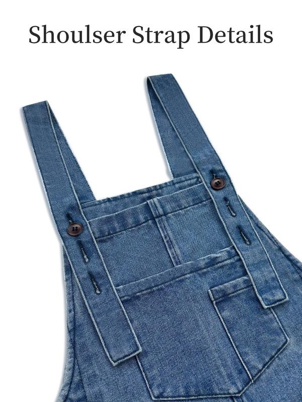 Women's Ripped Raw Hem Pocket   Denim Overalls, Casual Comfy Wide Leg Overalls for Daily Wear, Ladies Clothes for All Seasons