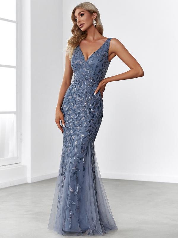 Ever-Pretty Women's Double V-Neck Fishtail Sequin Evening Dress