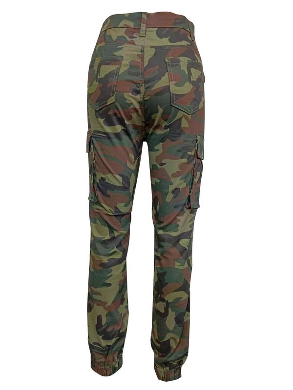 Women's Camo Print Pocket Button Cargo Pants, Casual Streetwear Trendy Trousers for Daily Wear, Ladies Bottoms for Fall & Winter