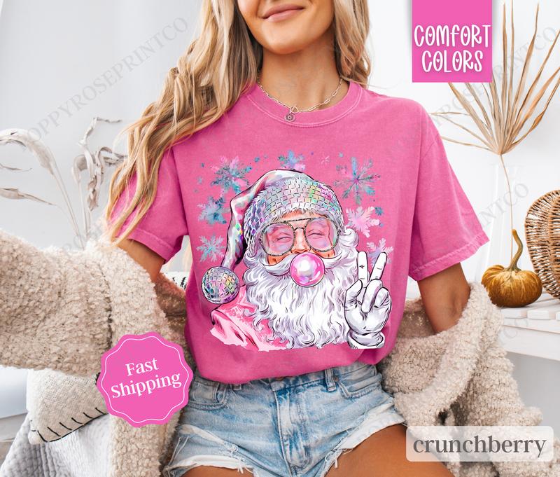 Sparkle Santa Shirt Comfort Colors, Preppy Christmas Tshirt,  Womens Holiday Tee