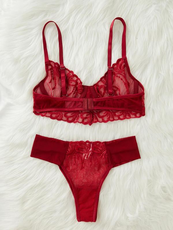 Women's Contrast Lace Push Up Bra & Thong Sexy Lingerie Set, Solid Color Buckle Backless Bra & Panty, Lingerie Set for Women