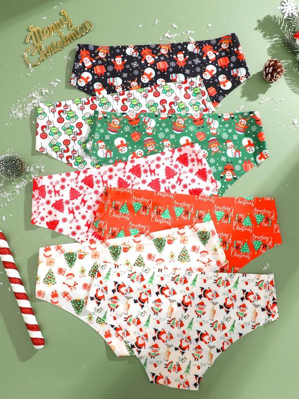 Women's Christmas Themed Cartoon Print Panty, Soft Comfy Breathable Seamless Knicker for Daily Wear, Women's Underwear for All Seasons