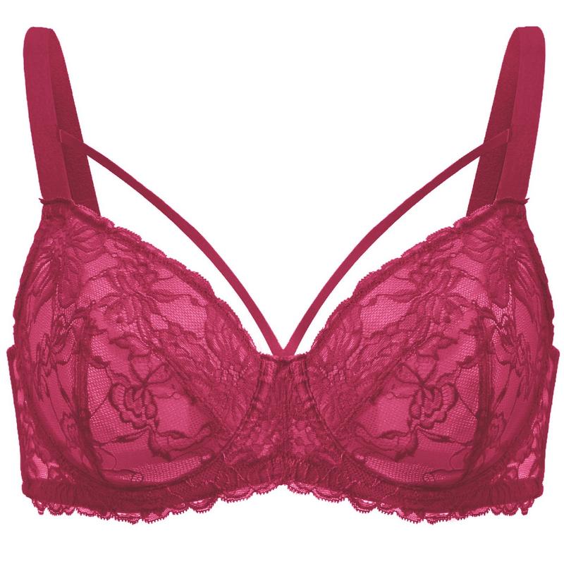 Pretty In Petals Red Unlined Strappy Lace Bra