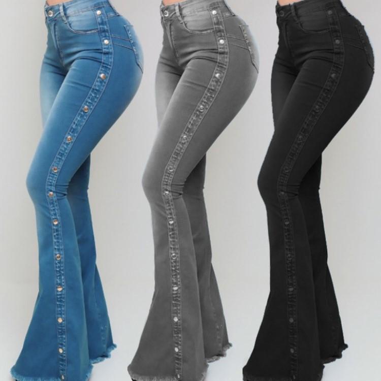 High waist stretch floor-length flared jeans for women