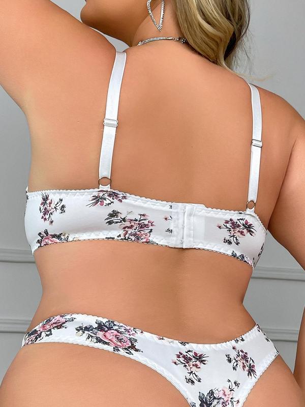  Two-Piece Set Tie Dye Floral Print Contrast Lace Bra & Panty Underwear Set, Adjustable Strap Push Up Bra & Knicker, Women's Lingerie Set for All Seasons