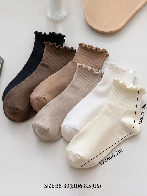 Women's Frill Trim Crew Socks, Casual Basic Low Cut Socks for Daily Wear, Women's Socks for All Seasons, Comfortable Lightweight Womenswear for Lady Fall Wear