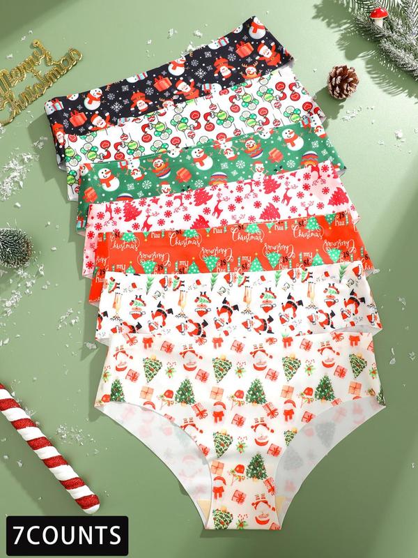 Women's Christmas Themed Cartoon Print Panty, Soft Comfy Breathable Seamless Knicker for Daily Wear, Women's Underwear for All Seasons