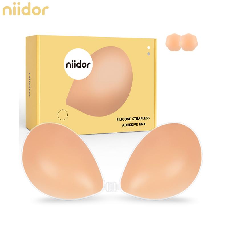 Niidor Adhesive Bra Strapless Sticky Invisible Silicone Bra for Backless Dress with breath Covers, Gift for her