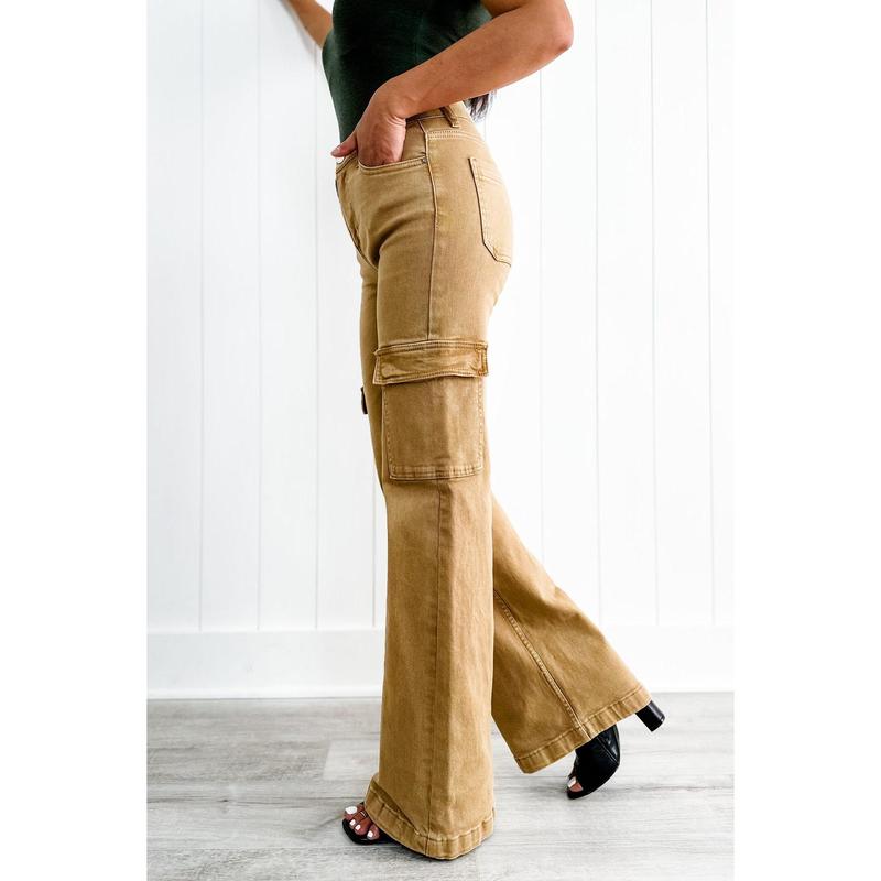 Rise Love you a Latte Mocha High Rise Wide Leg Cargo Jeans