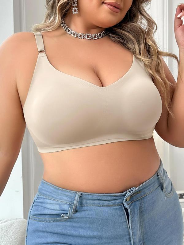 Plus Size Solid Wireless Push Up Bra, Adjustable Strap Seamless Bralette for Daily Wear, Bras for Women, Women's Plus Size Lingerie for All Seasons, 2024 Fall Wear