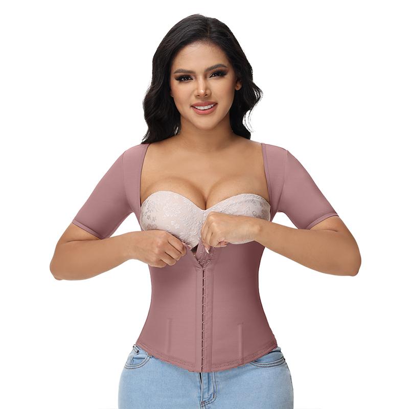 Curveshe Back Support with Sleeves Hook Eyes Control Comfort Women Shapewear Vest