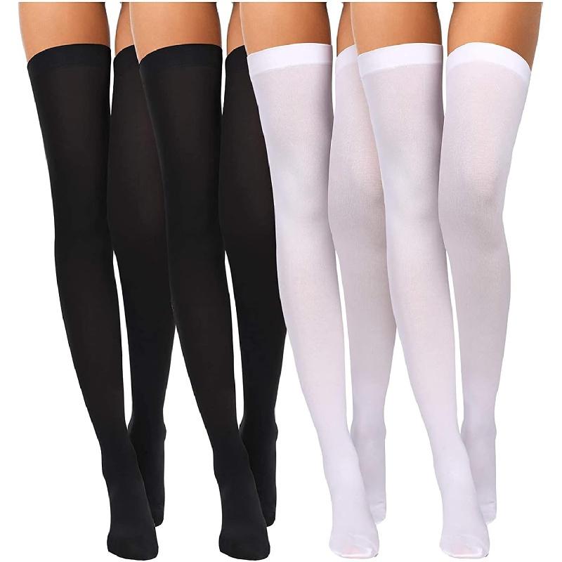 4 Pairs Women's Silk Thigh High Stockings Nylon Socks for Women Halloween Cosplay Costume Party Tights Accessory Womenswear Comfortable Stretchy Simple Fit Dress Outfit Silky Minimalist Soft Spandex Basic