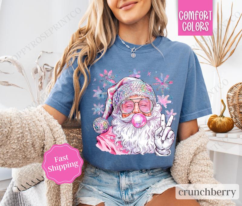 Sparkle Santa Shirt Comfort Colors, Preppy Christmas Tshirt,  Womens Holiday Tee