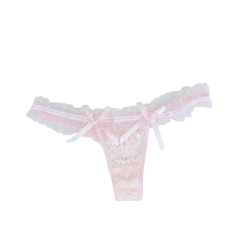 MilanBlocks Coquette Bow Lace Cute Thong for Women - Panties, Womenswear Comfort Cotton