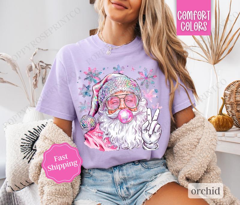 Sparkle Santa Shirt Comfort Colors, Preppy Christmas Tshirt,  Womens Holiday Tee