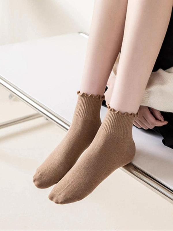 Women's Frill Trim Crew Socks, Casual Basic Low Cut Socks for Daily Wear, Women's Socks for All Seasons, Comfortable Lightweight Womenswear for Lady Fall Wear