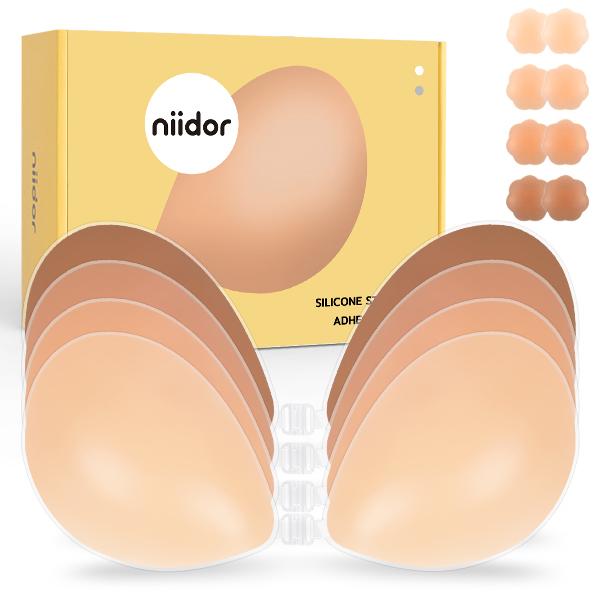 Niidor Adhesive Bra Strapless Sticky Invisible Silicone Bra for Backless Dress with breath Covers, Gift for her