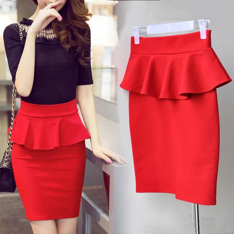 Women Ruffles Slim Stretch High Waist pencil Skirt S-5XL 2024