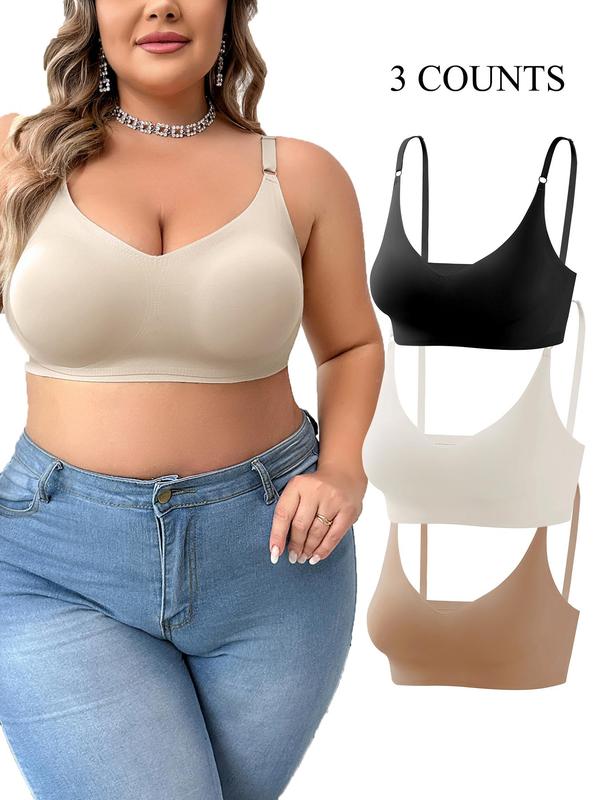 Plus Size Solid Wireless Push Up Bra, Adjustable Strap Seamless Bralette for Daily Wear, Bras for Women, Women's Plus Size Lingerie for All Seasons, 2024 Fall Wear