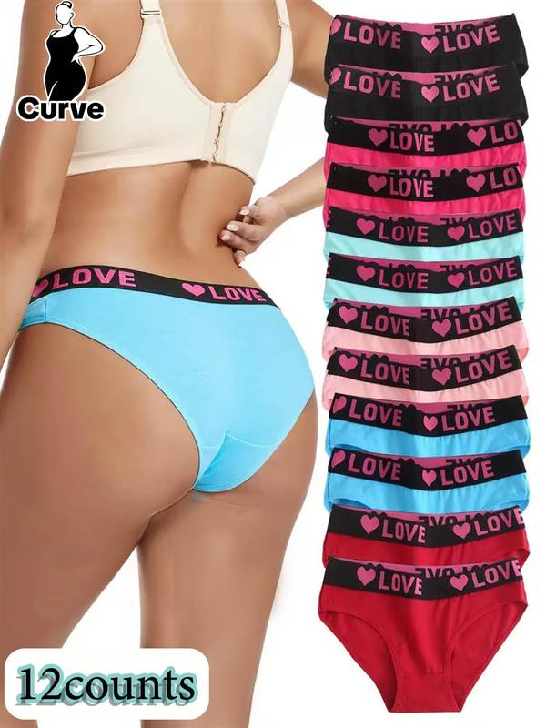 Lgbtq+ Plus Size 6pcs Heart & Letter Print Tape Waist Knickers, Lady Soft Comfortable Breathable Seamless Panties for Daily Wear,  Underwear for Women, Women's Plus Size Lingerie & Underwear for All Seasons, Summer Wear 2024, Womenswear